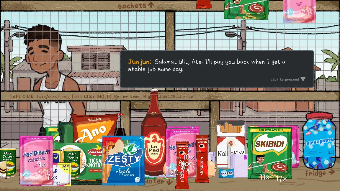 Si Junjun habang bumibili sa sari-sari store counter sa larong Narinig Mo Ba